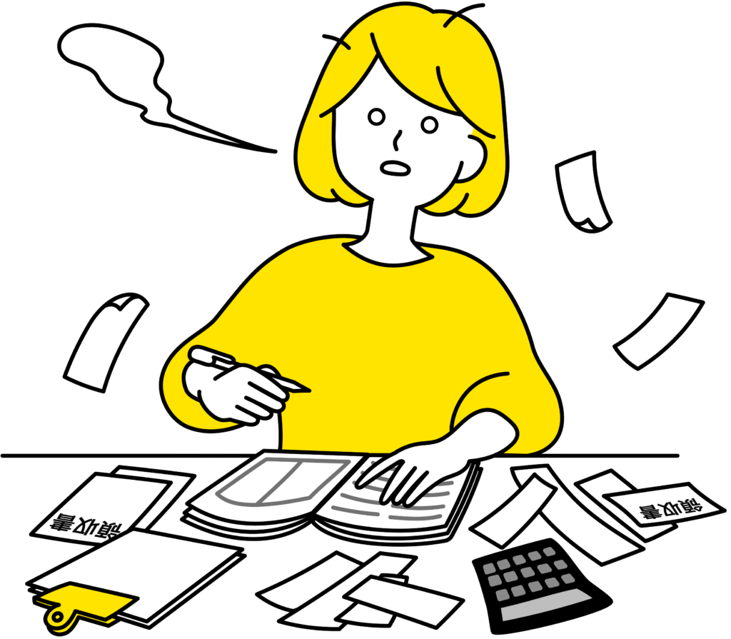 帳簿を前にチンプンカンプンな女性
