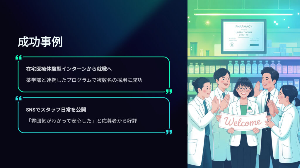 地域密着リクルーティングの成功事例　在宅医療体験型インターン　SNSで薬局スタッフの日常を配信
