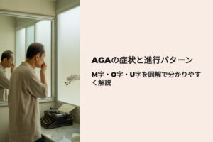 AGAの症状と進行パターン　M字型ハゲ、O字型ハゲ、U字型ハゲを図解で分かりやすく解説