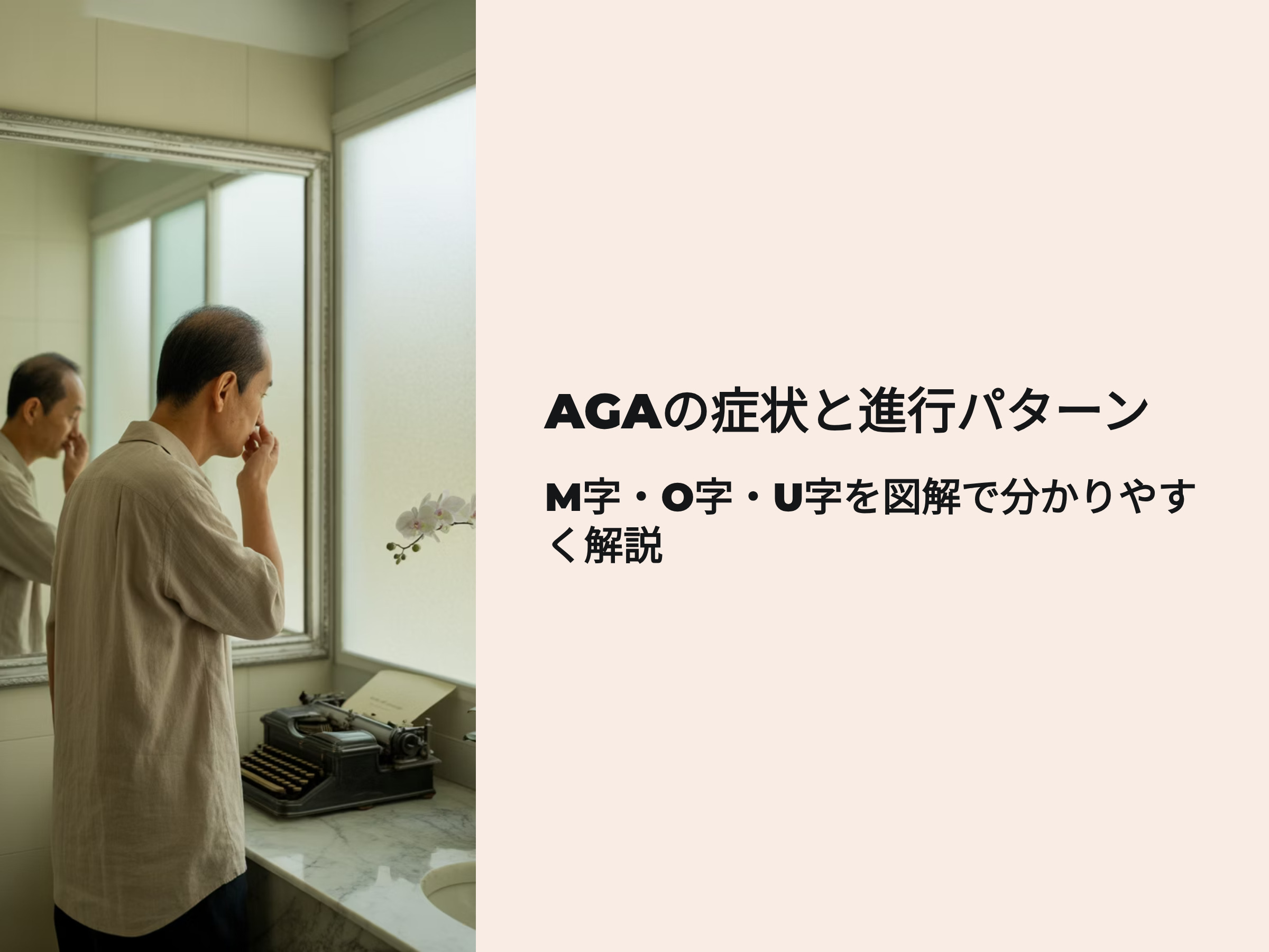 AGAの症状と進行パターン　M字型ハゲ、O字型ハゲ、U字型ハゲを図解で分かりやすく解説