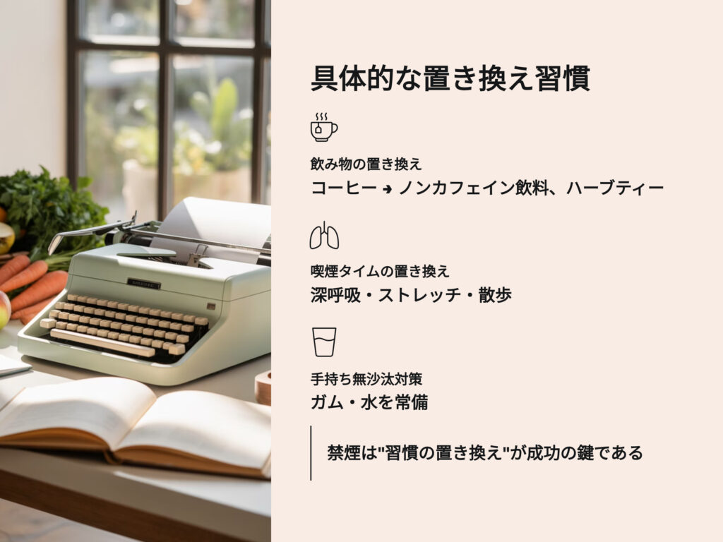 具体的な置き換え習慣
禁煙は置き換えが成功の鍵