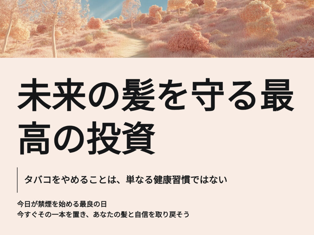 未来の髪を守る最高の投資
煙草をやめることは単なる健康習慣ではない