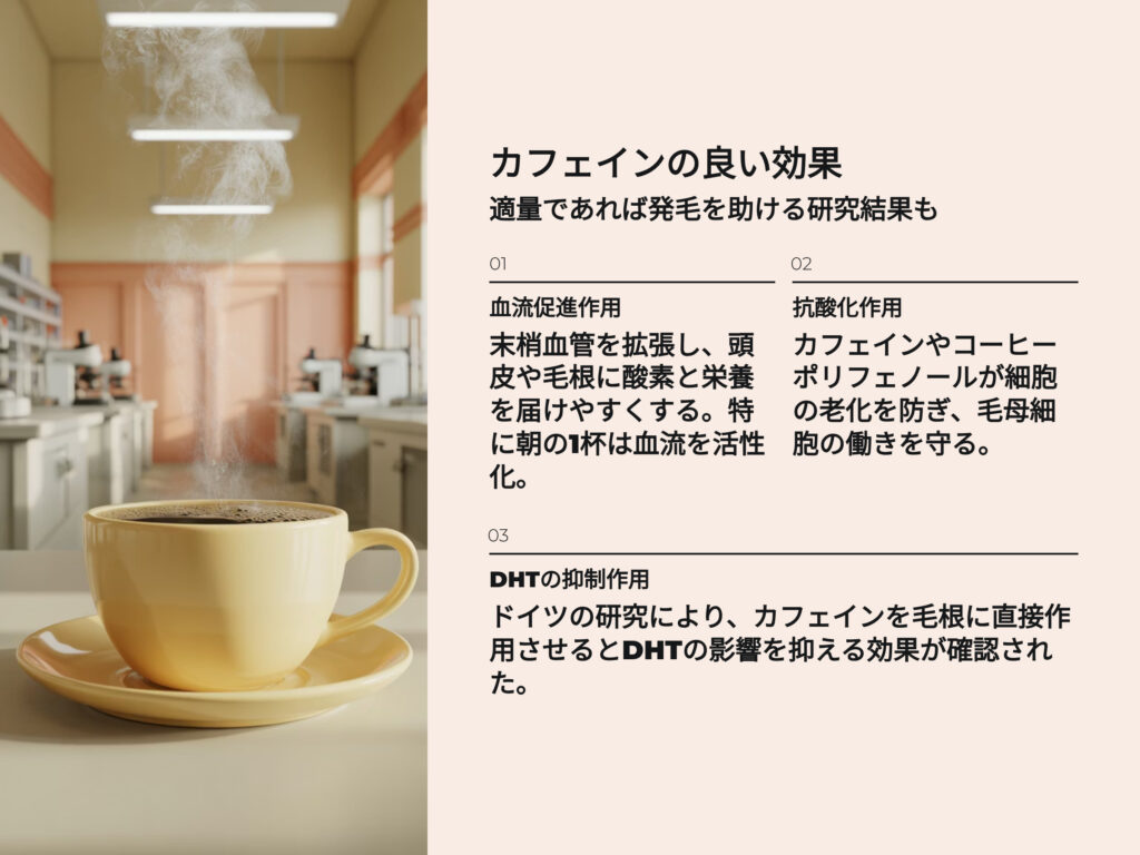 カフェインの良い効果
血流促進作用
抗酸化作用