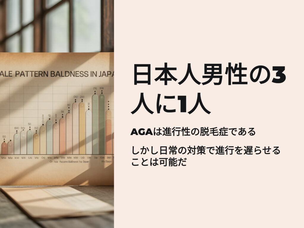 日本人男性の3人に1人はAGA
AGAは進行性の脱毛症である
しかし日常の対策で進行を遅らせることは可能だ
