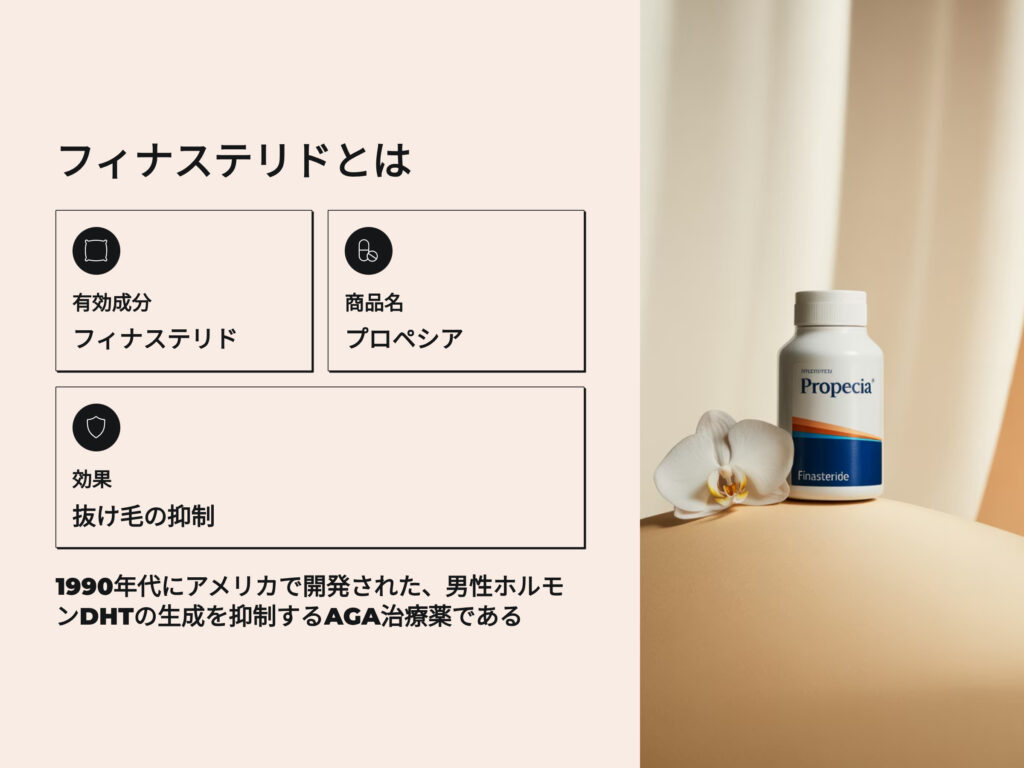 フィナステリドとは
有効成分 フィナステリド
商品名 プロペシア
効果 抜け毛予防
1990年代にアメリカで開発された、男性ホルモンDHTの生成を抑制するAGA治療薬である