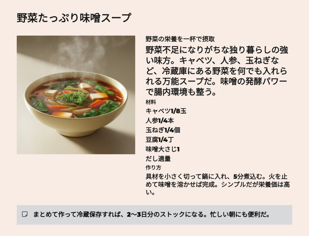 野菜たっぷり味噌スープのレシピ