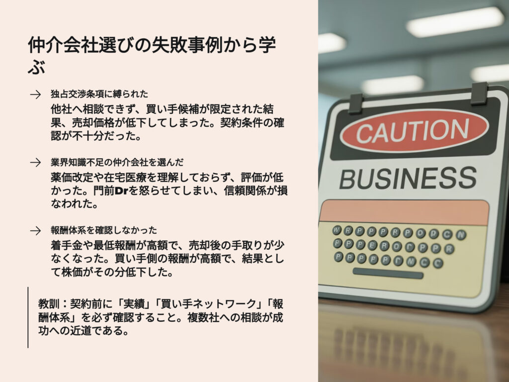 薬局M&A仲介会社選びの失敗事例
