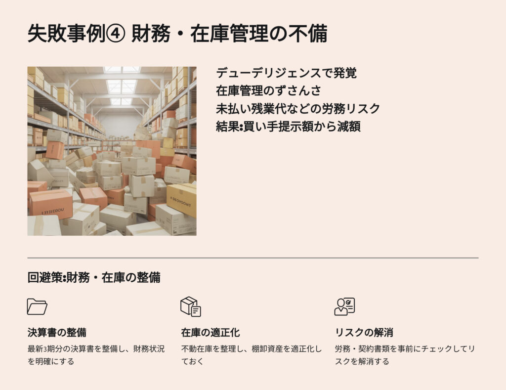 薬局売却時の失敗事例
財務、在庫管理の不備