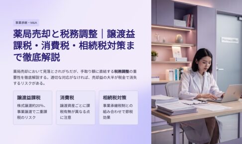 薬局M&A　税務 譲渡益課税　消費税　相続税についての解説